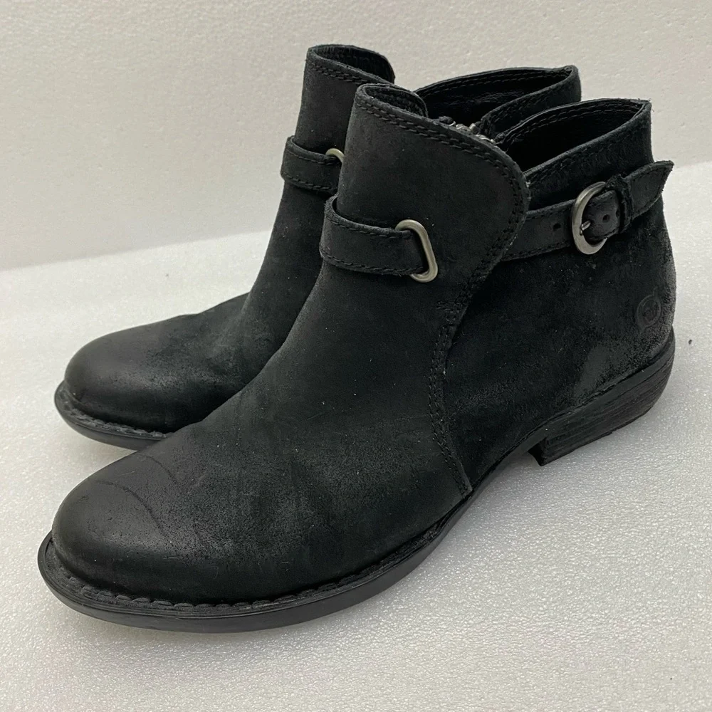 Born Shoes Jorgette Suede Black Buckle‎ Western Rodeo Festival Strap Bootie 6.5